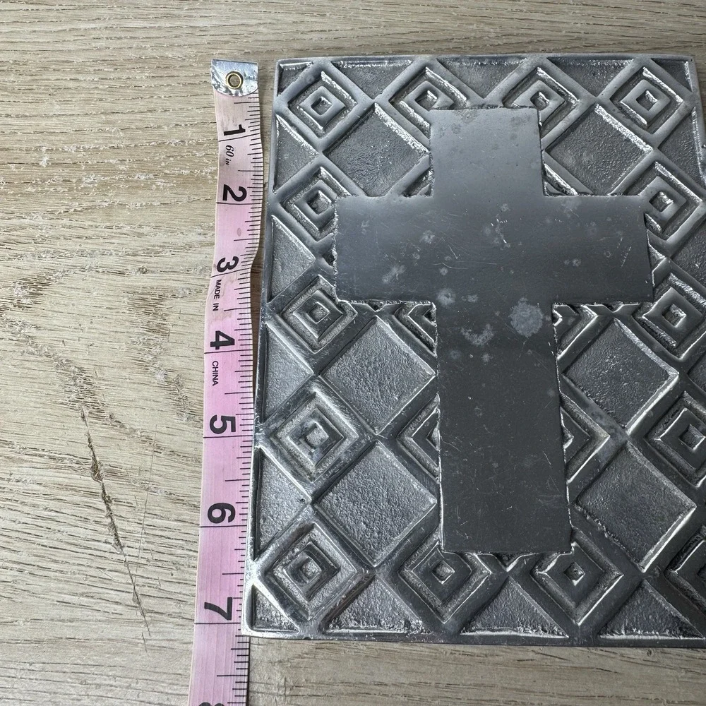 Aluminum Cross Wall Art Rectangle Plaque Made in Mexico Christian Catholic Jesus